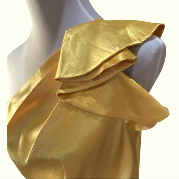 London Times Yellow One-Shoulder Ruched Cocktail Dress – Size 12 - Picture 7 of 9